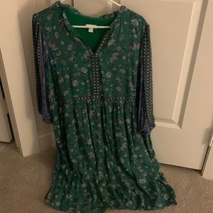 J Jill Peasant Dress, Green Multi, Petite Medium